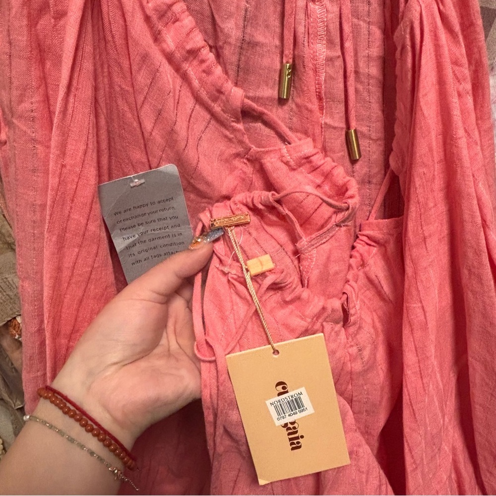 NWT Cult Gaia Bella Pink Linen Tie Up Cutout Open Back Maxi Dress S - Picture 13 of 14